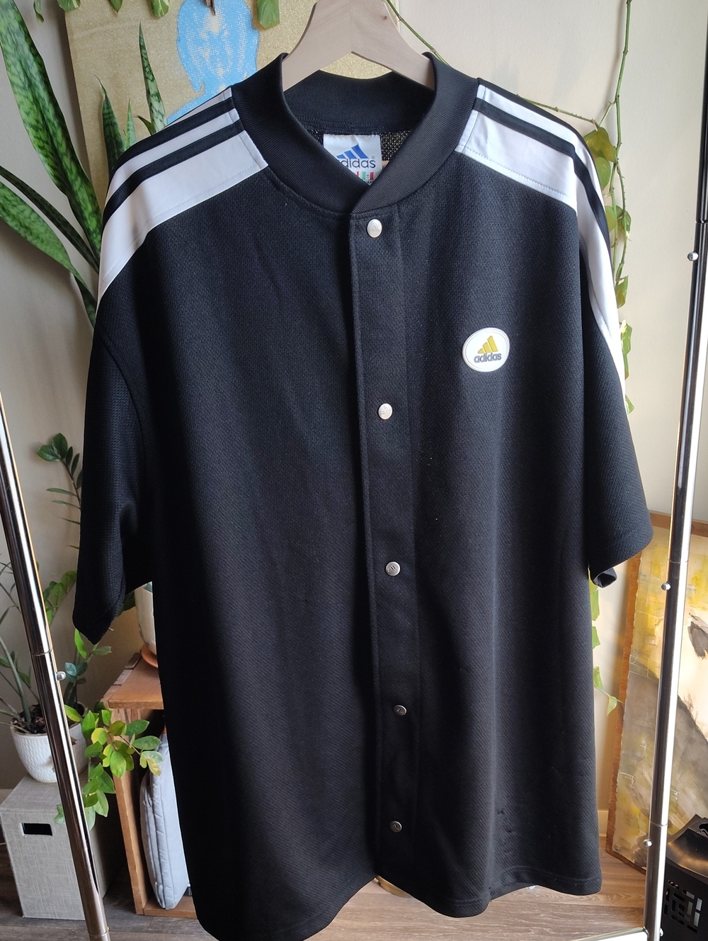 Vintage Adidas Black Short-Sleeve Warm-up Shirt